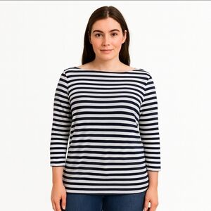 Merona Nautical Boat Neck Classic Preppy Long sleeve Tee Sz Med